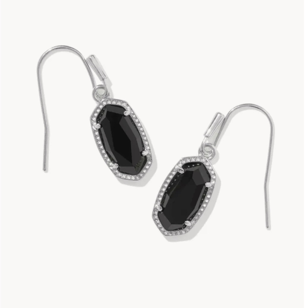 Kendra Scott Lee Silver Drop Earrings in Black Opaque Glass NWT‎